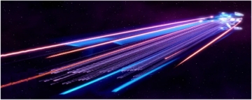 The elongated, multi-colored flare of a spaceship going into warp drive